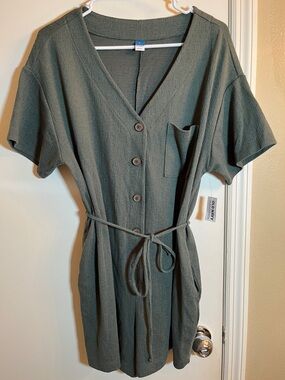 Old Navy Olive Green Button-Front Romper with Pockets